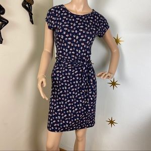 LOFT Navy Floral Tie-Waist Sheath Dress